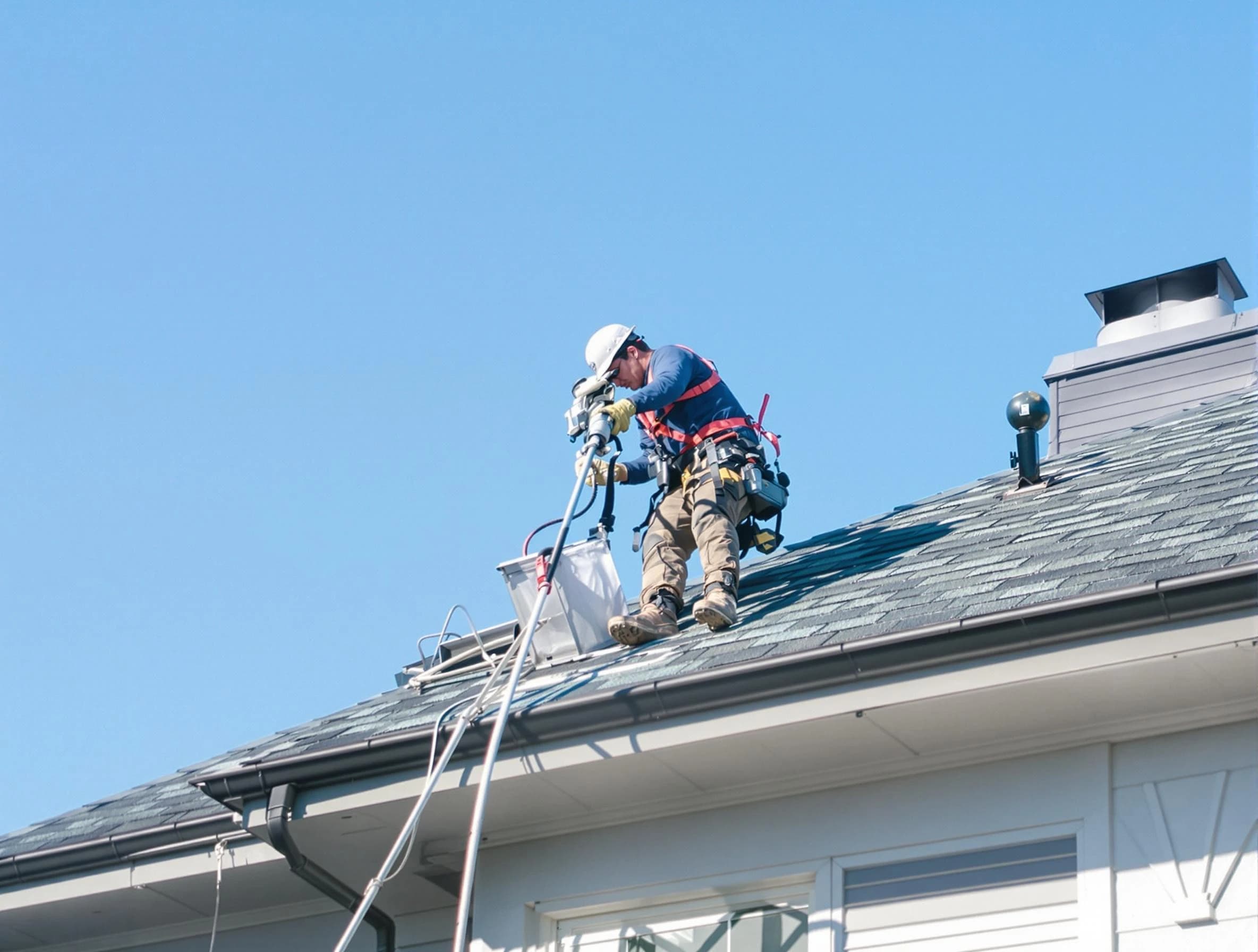 Hyrum Dryer Vent Cleaning certified technician cleaning a roof-mounted dryer vent system in Hyrum