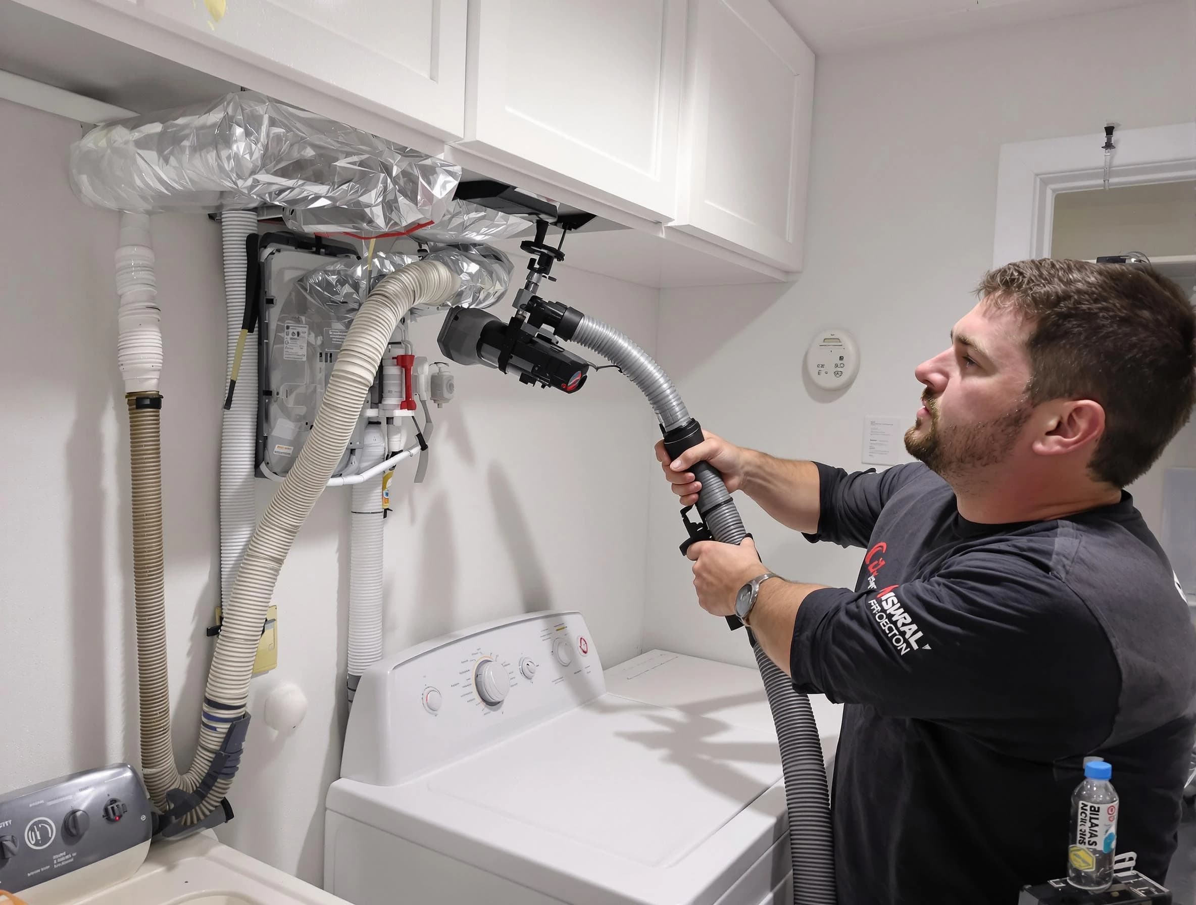Hyrum Dryer Vent Cleaning certified technician performing safety-focused gas dryer vent cleaning in Hyrum
