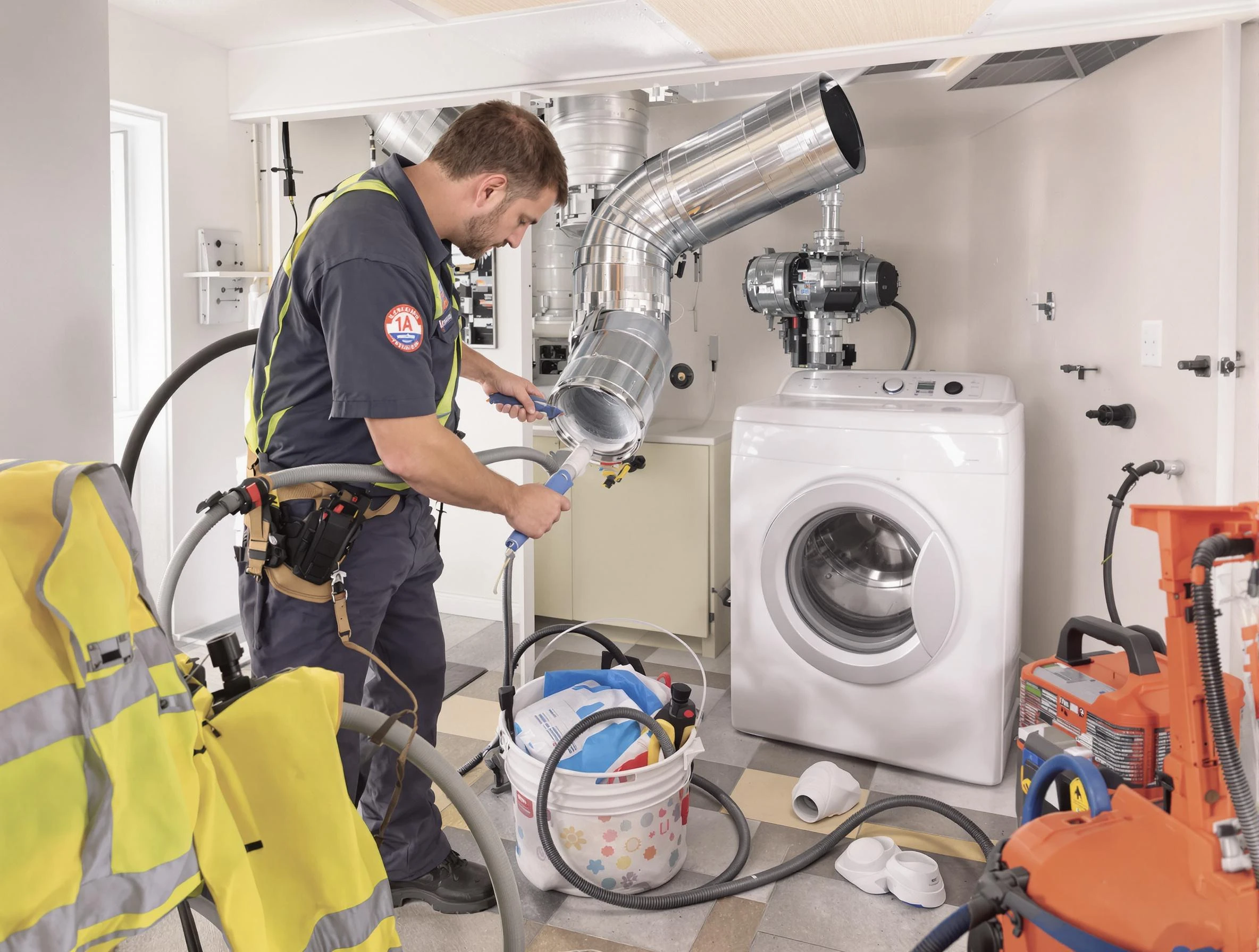 Hyrum Dryer Vent Cleaning technician using specialized equipment to clear severe dryer vent blockage in Hyrum